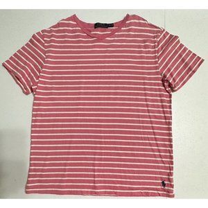 Polo Ralph Lauren V-neck T-Shirt‎ Short Sleeve Pink White Striped Pony Logo M